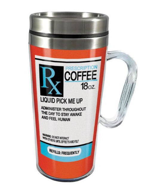 Insulated Coffee Travel Mug- Prescription Bottle